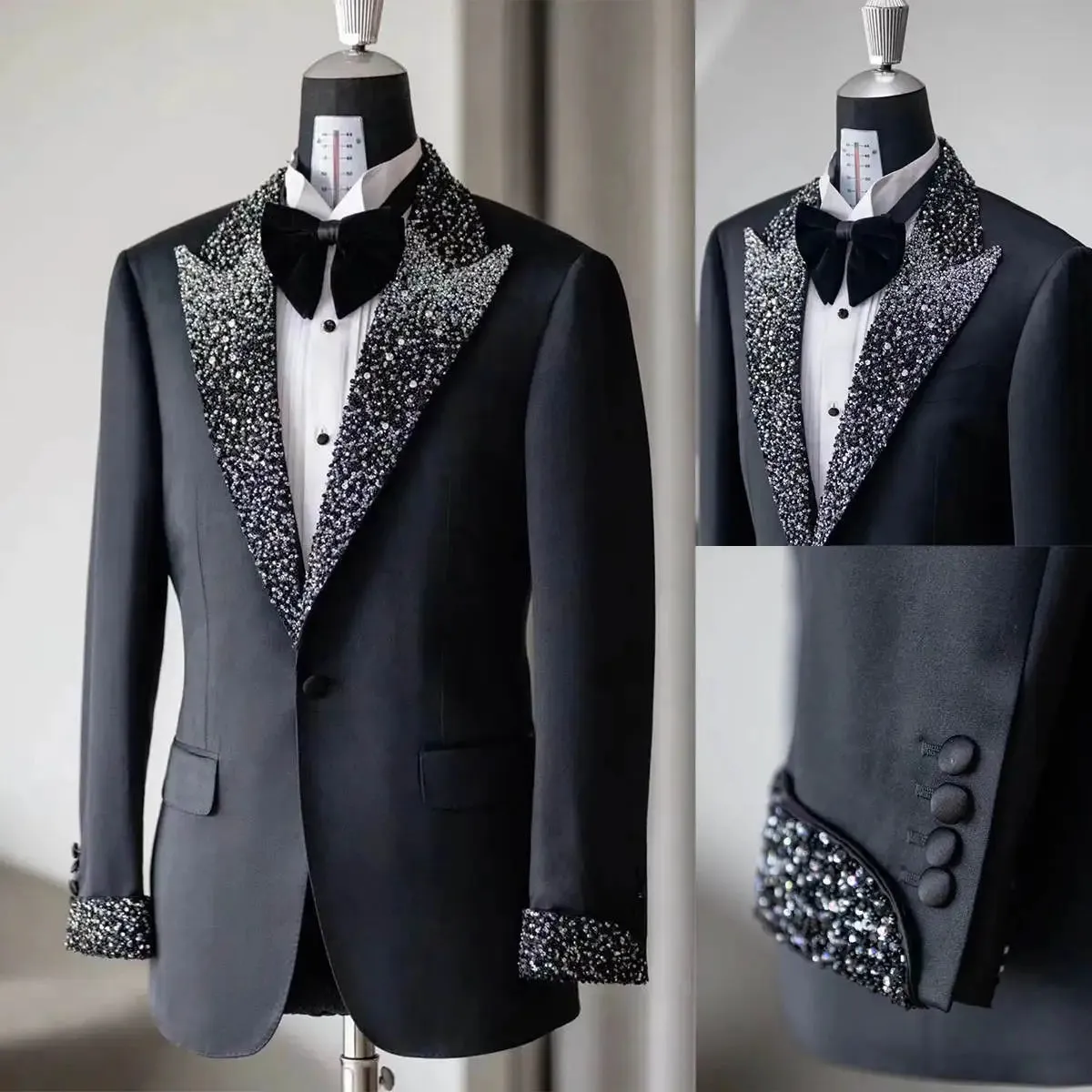 Aidase Wedding Men's Suits Tailored Beads Pearls 1-Piece Blazer Peaked Lapel Formal Casual Occasions Custom Made Plus Size Tuxedo Coat