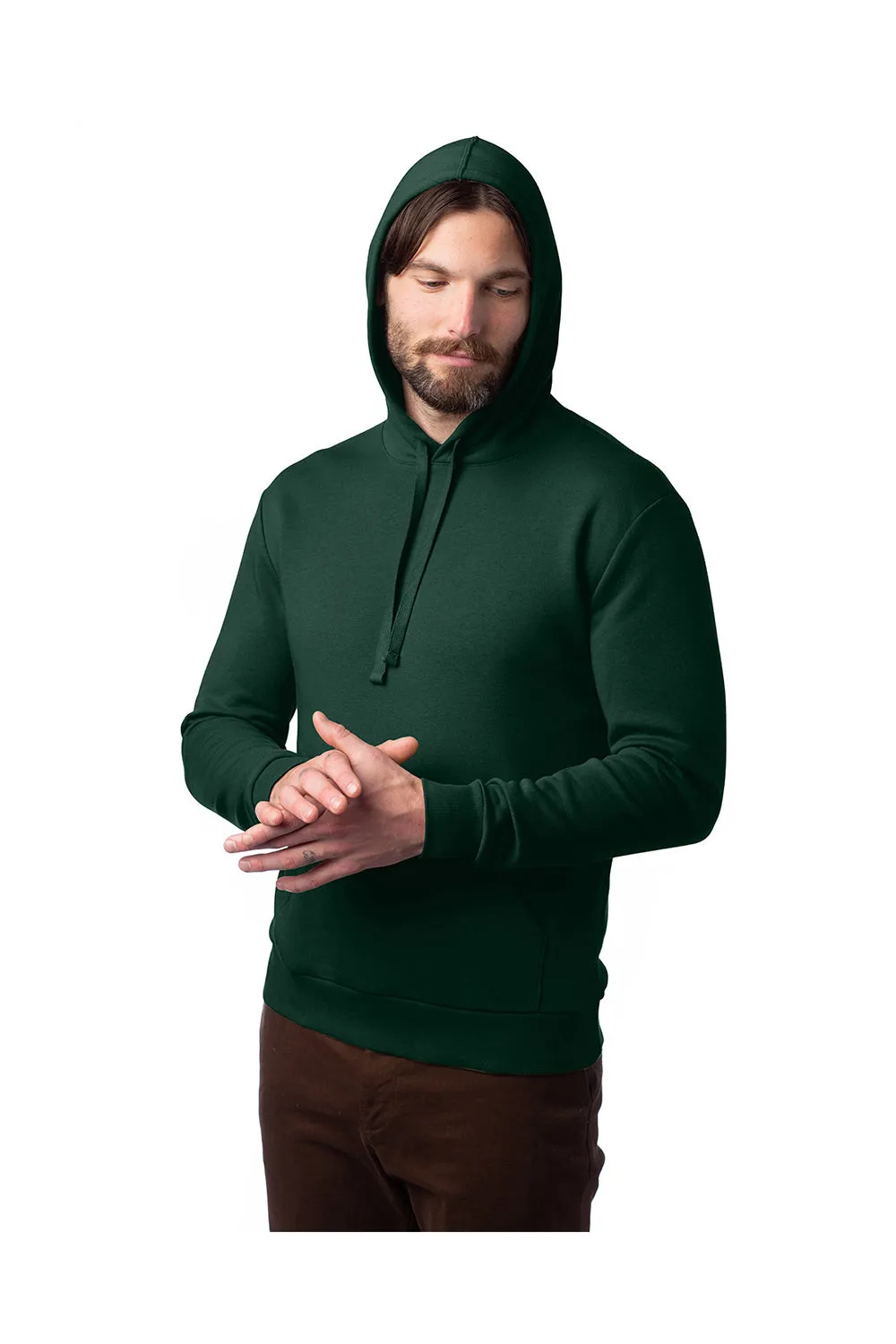 Alternative Mens Eco Cozy Fleece Hooded Sweatshirt Hoodie w/ Pouch Pocket - Varisty Green