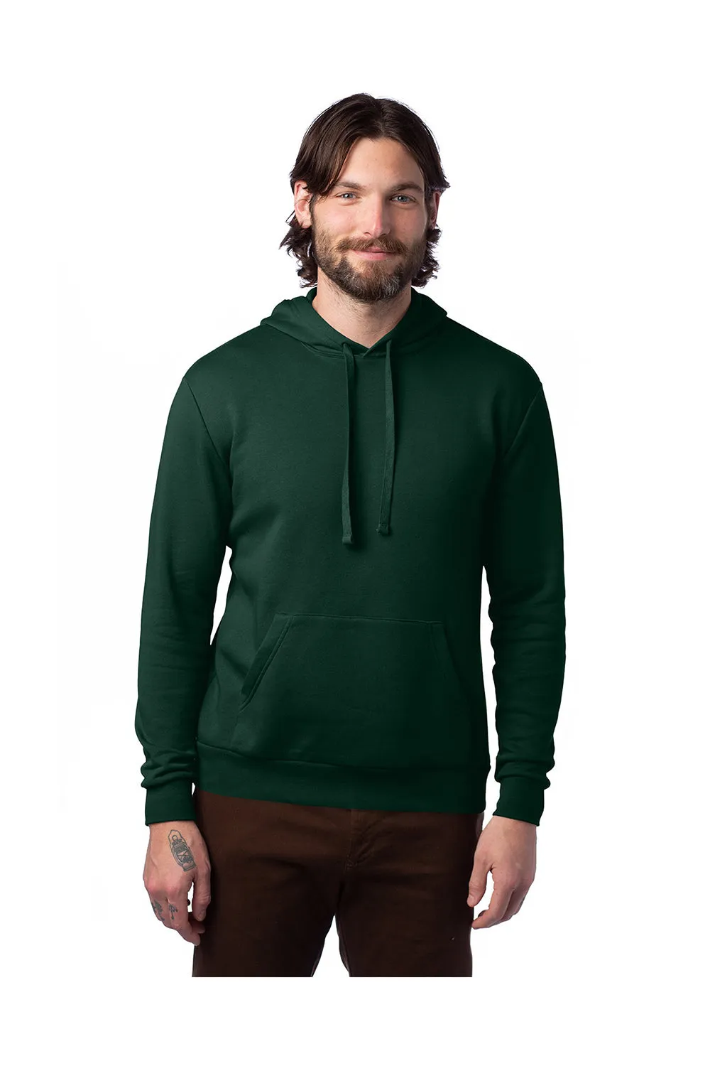 Alternative Mens Eco Cozy Fleece Hooded Sweatshirt Hoodie w/ Pouch Pocket - Varisty Green