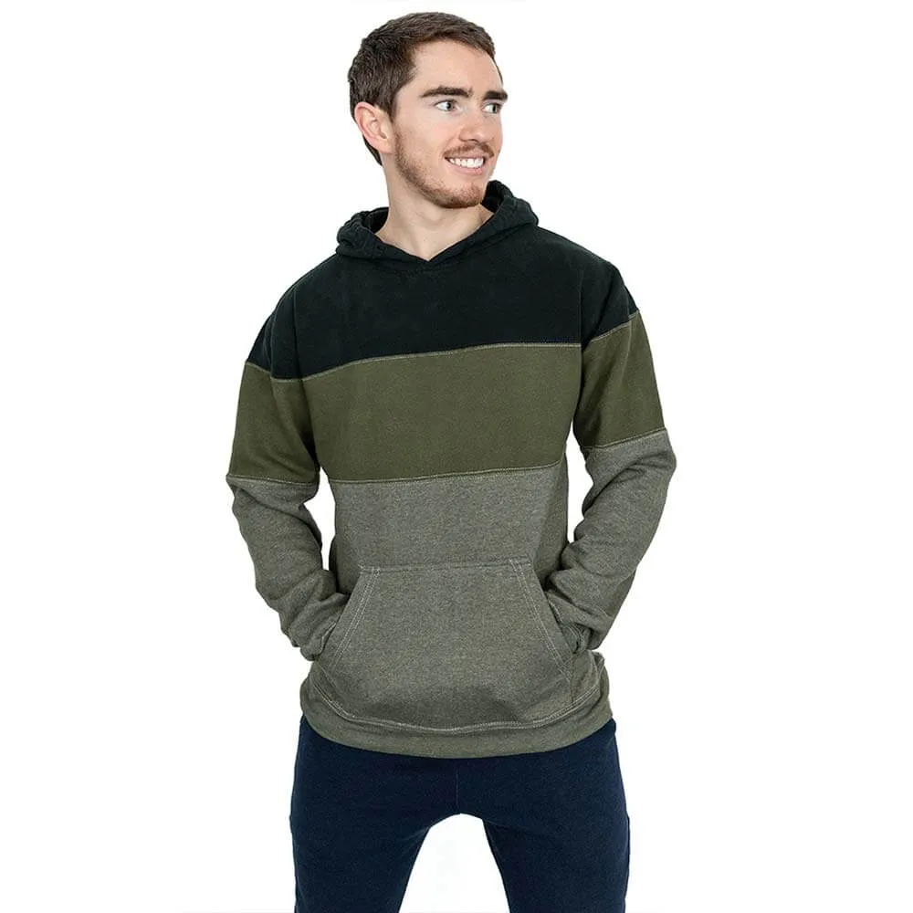 Army Green Colorblock Stripe Popover Hoodie