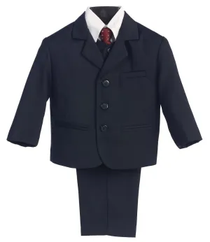 Big Boys Navy Pin-Striped Jacket Vest Necktie Shirt Pant Suit 8-10