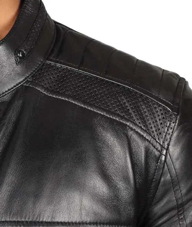 Black Cafe Racer Leather Jacket For Man by TJS