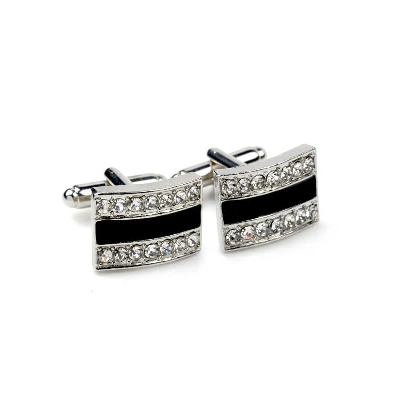 Black Crystal Rectangular Metal Cufflinks