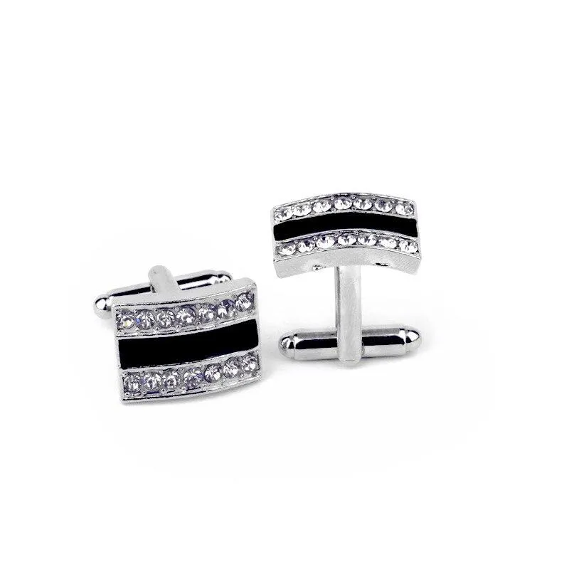 Black Crystal Rectangular Metal Cufflinks