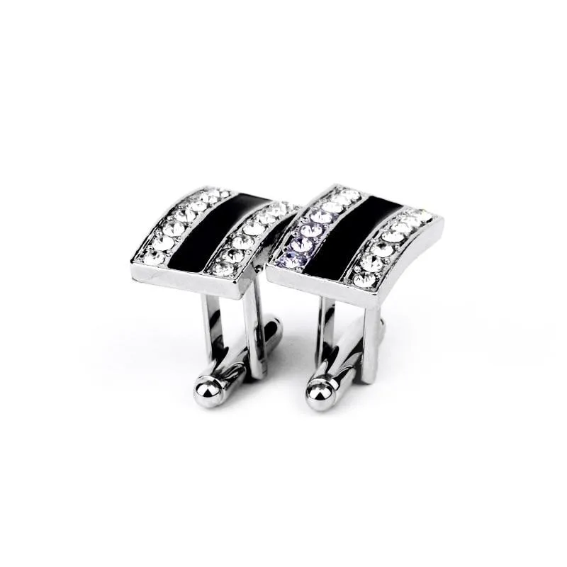 Black Crystal Rectangular Metal Cufflinks