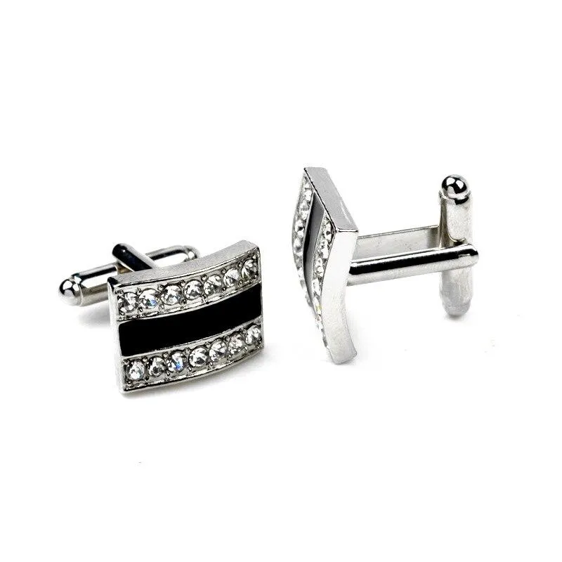 Black Crystal Rectangular Metal Cufflinks