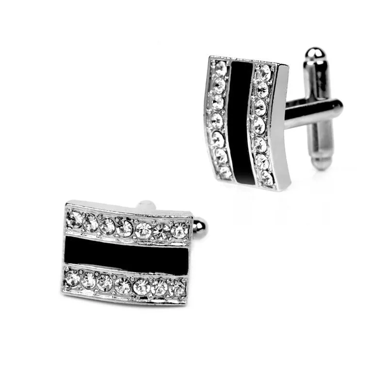 Black Crystal Rectangular Metal Cufflinks