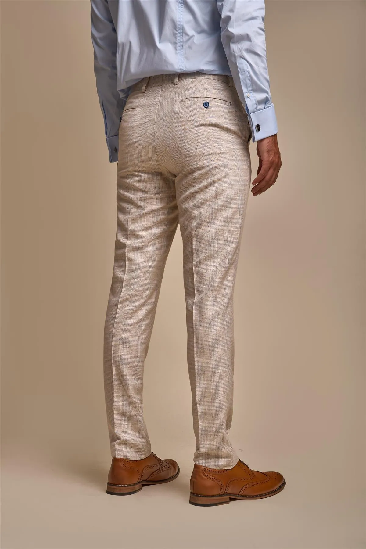 Caridi Beige Long Check Three Piece Suit