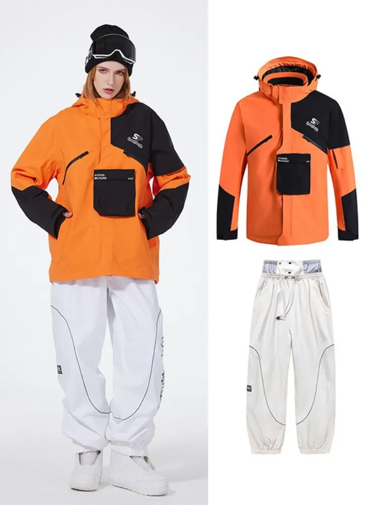 Chest Pocket Snow Suit Winter Insulated Ski Pullover & Pants Set