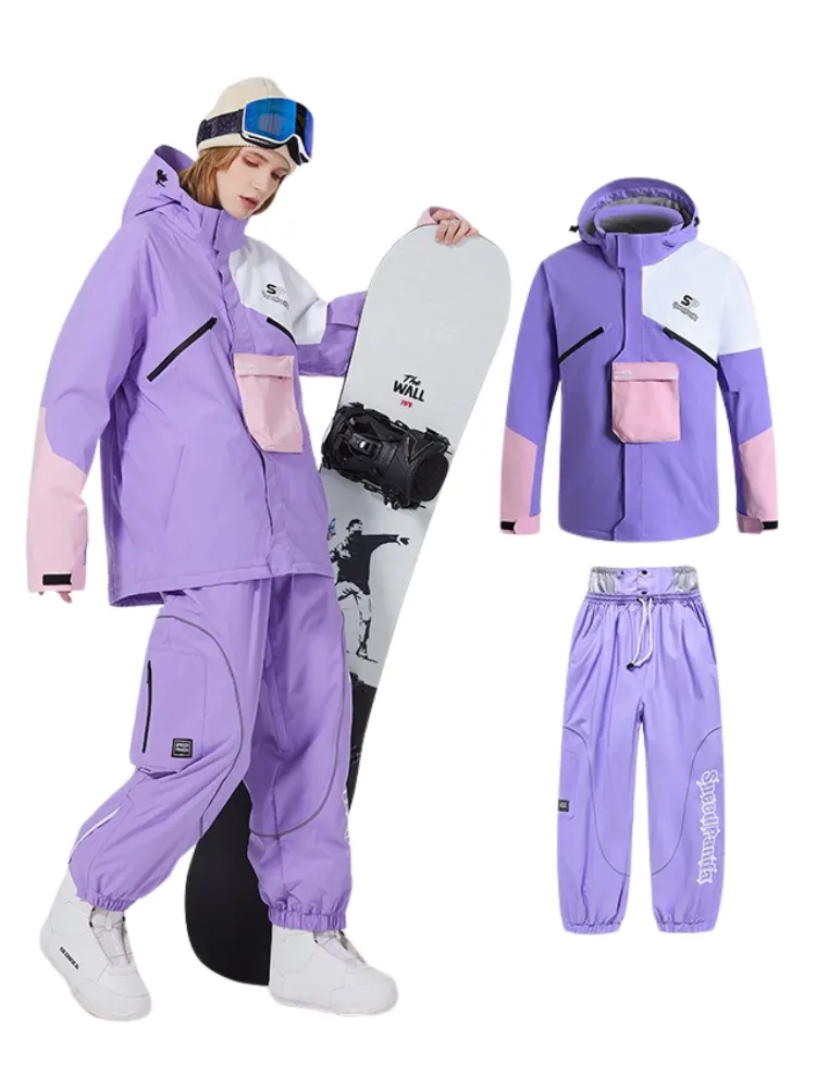 Chest Pocket Snow Suit Winter Insulated Ski Pullover & Pants Set