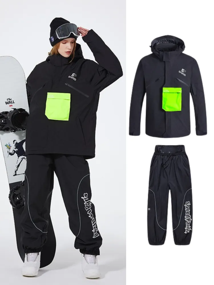 Chest Pocket Snow Suit Winter Insulated Ski Pullover & Pants Set