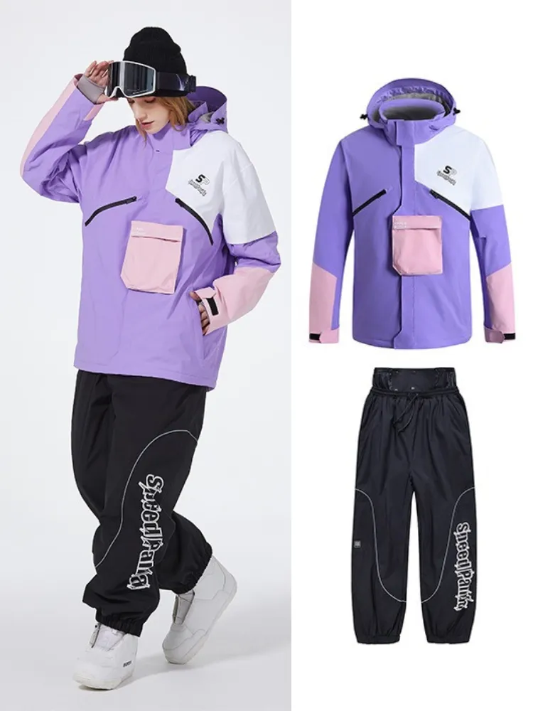 Chest Pocket Snow Suit Winter Insulated Ski Pullover & Pants Set