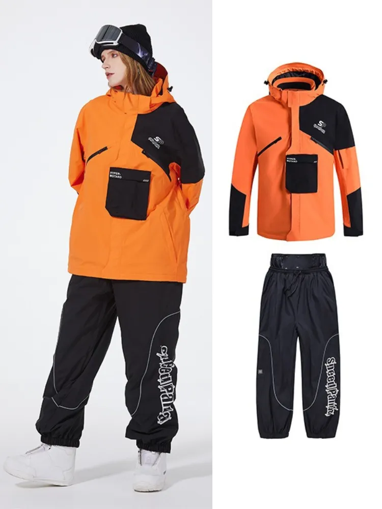 Chest Pocket Snow Suit Winter Insulated Ski Pullover & Pants Set