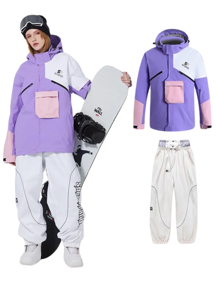 Chest Pocket Snow Suit Winter Insulated Ski Pullover & Pants Set