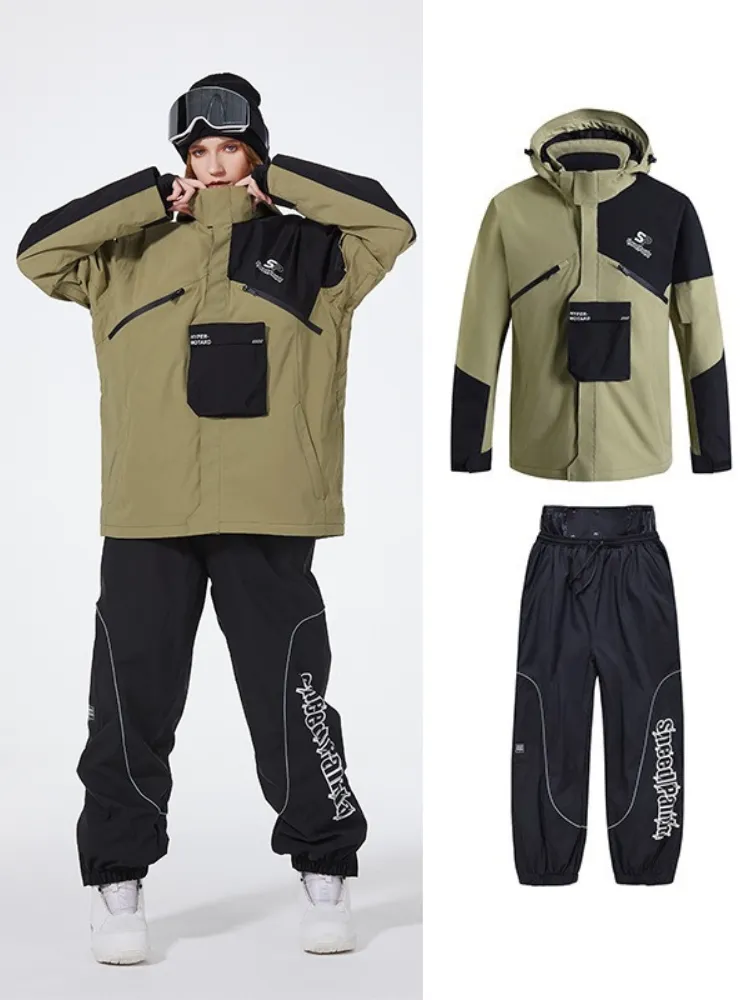 Chest Pocket Snow Suit Winter Insulated Ski Pullover & Pants Set