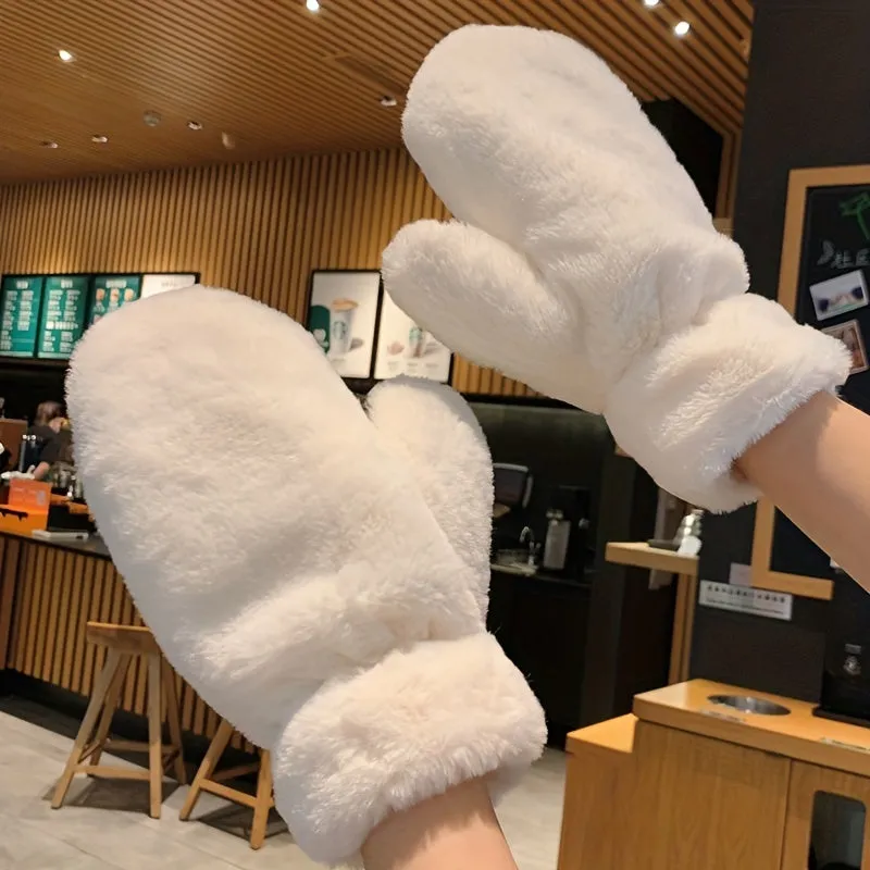 Cozy Women's Fuzzy Gloves Mittens - Soft, Warm, Windproof, and Plush Fashion Accessories for Cold Weather - Hand Wash Only