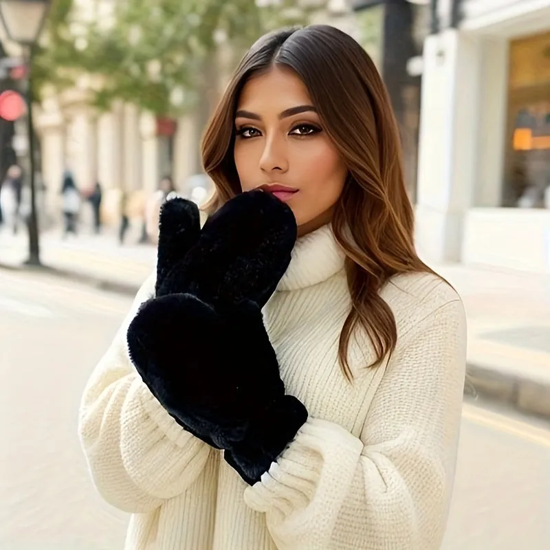 Cozy Women's Fuzzy Gloves Mittens - Soft, Warm, Windproof, and Plush Fashion Accessories for Cold Weather - Hand Wash Only