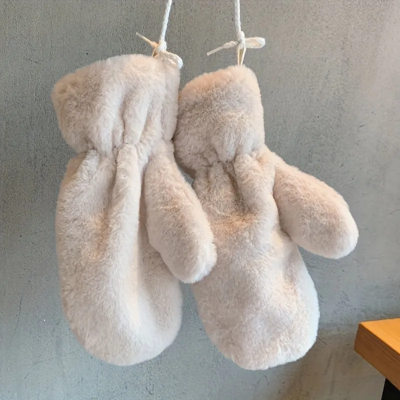 Cozy Women's Fuzzy Gloves Mittens - Soft, Warm, Windproof, and Plush Fashion Accessories for Cold Weather - Hand Wash Only