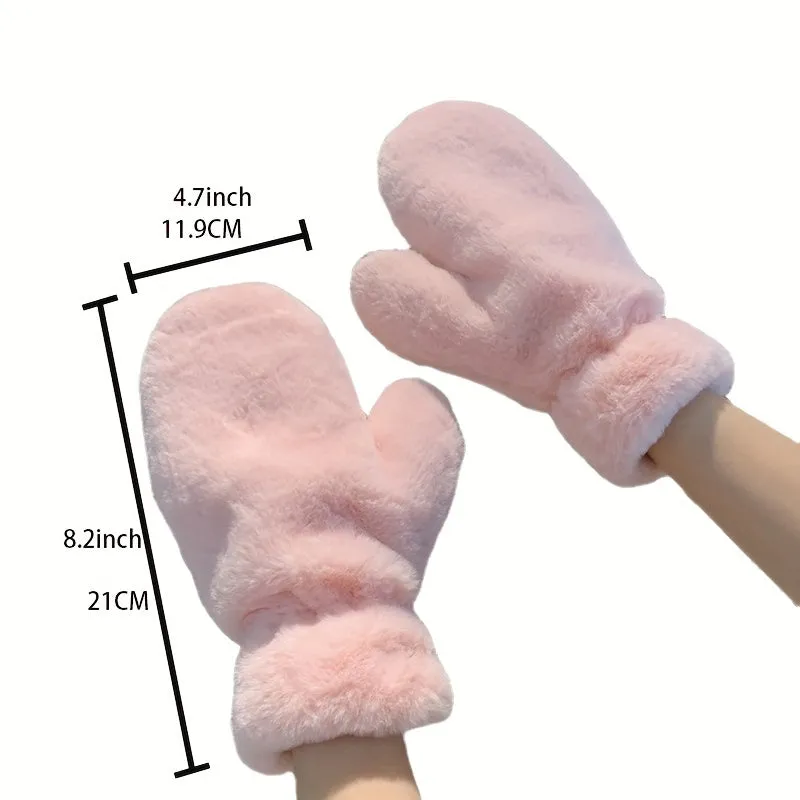 Cozy Women's Fuzzy Gloves Mittens - Soft, Warm, Windproof, and Plush Fashion Accessories for Cold Weather - Hand Wash Only