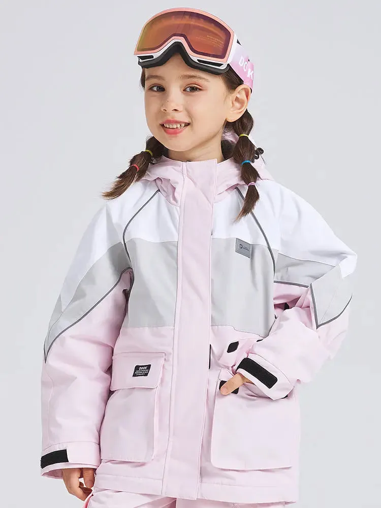 Cute Colorblock Ski Snow Jackets for Kids Windproof Snow Overalls