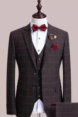 Donhue Formal Brown Plaid Three-Piece Men's Business Suit