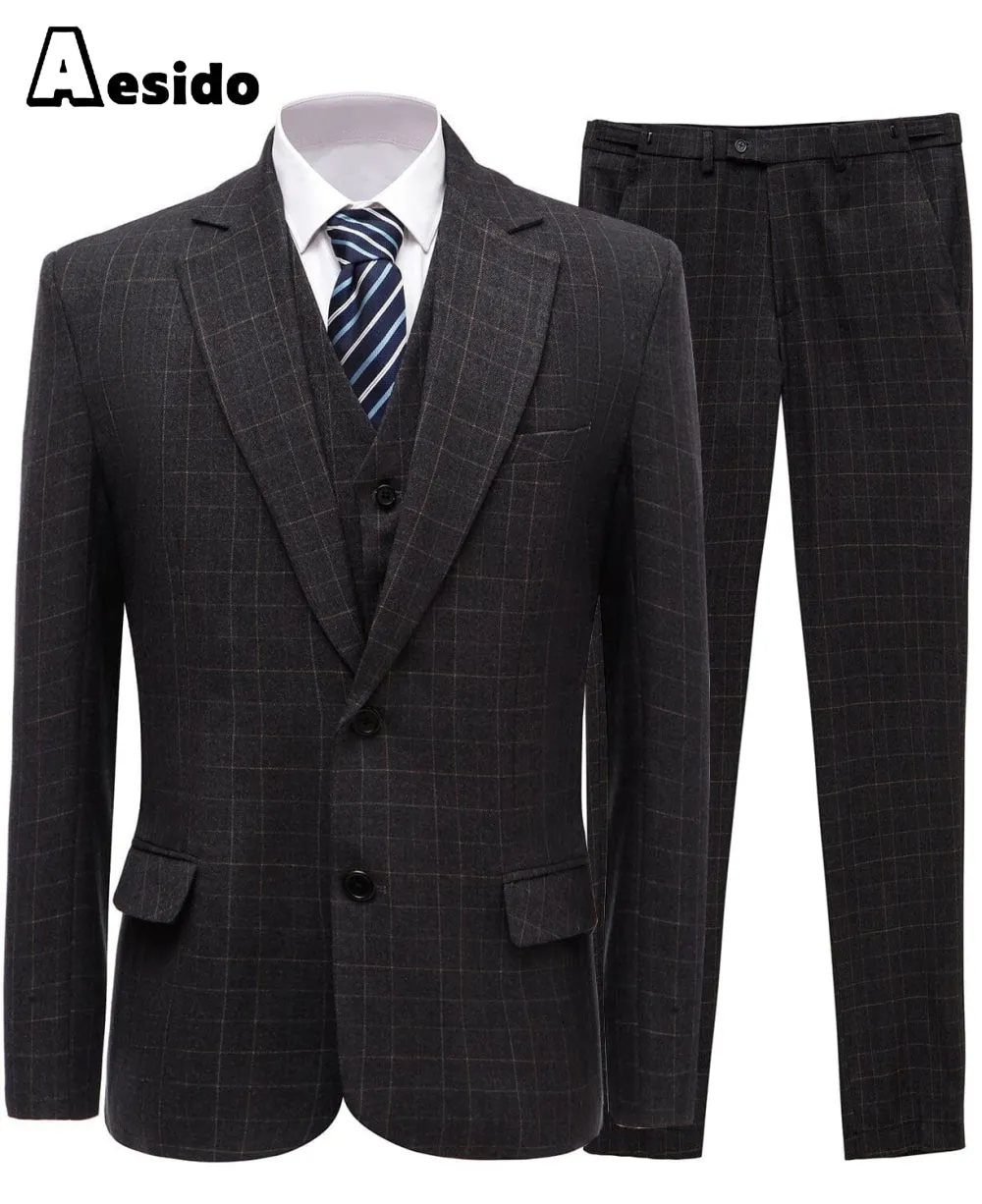 Formal Plaid 3 Pieces Mens Suit Tuxedos (Blazer vest Pants)