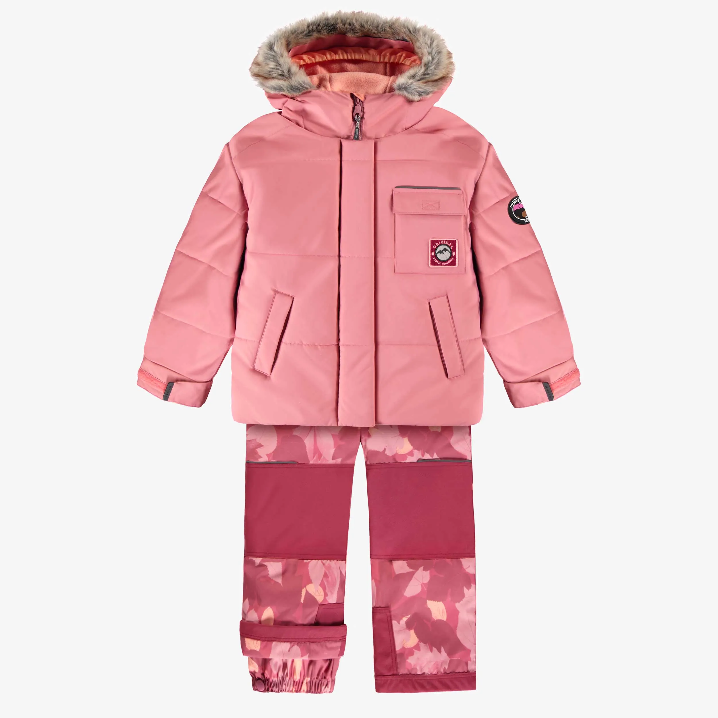 Habit de neige deux pièces rose à motifs, enfant || Two-piece pink snowsuit with an all over print, child