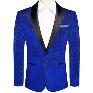 Hi-Tie Velvet Blazer Blue Formal Wedding Suit Shawl Lapel Men's Top