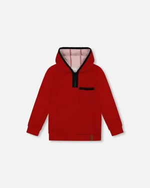 Hooded T-Shirt With Zip Red Mix