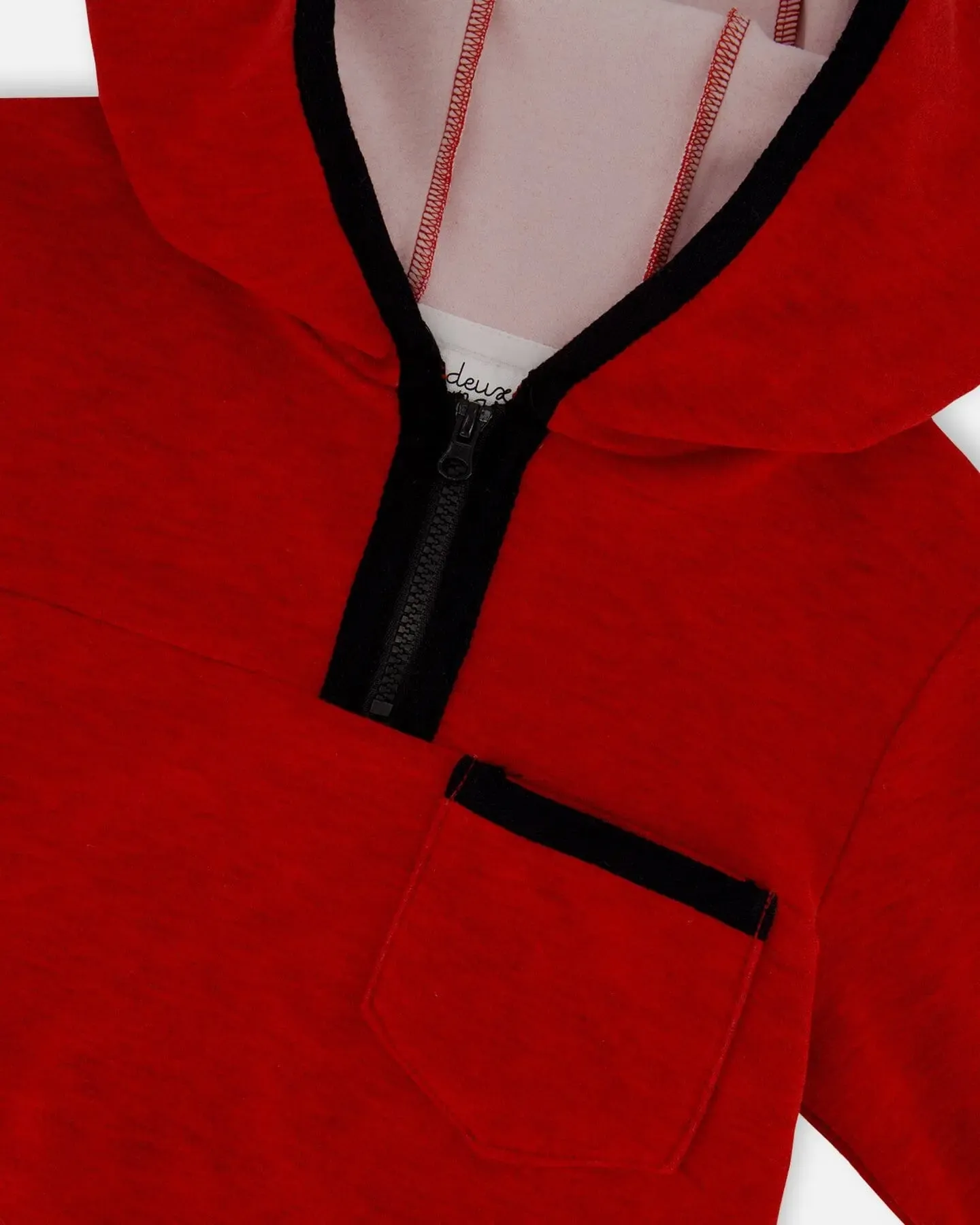 Hooded T-Shirt With Zip Red Mix