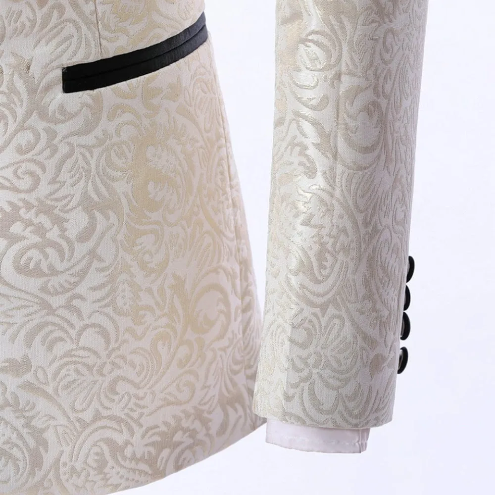 Ivory Patterned 2 Pieces Mens Suit Formal Shawl Lapel Tuxedos (Blazer Vest Pants)