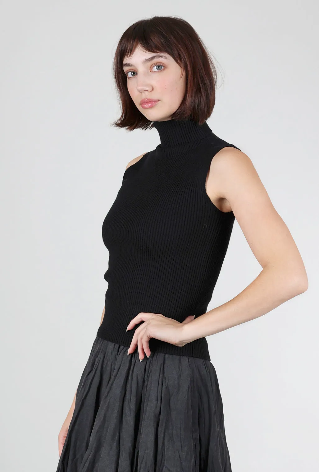 Jennifer S/L Ribbed Mockneck, Black