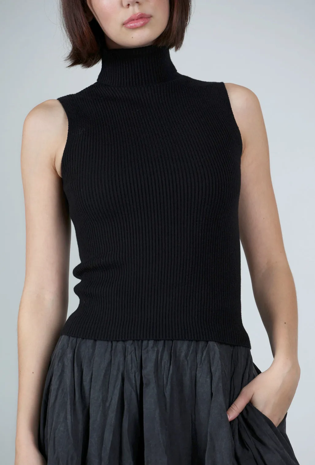 Jennifer S/L Ribbed Mockneck, Black