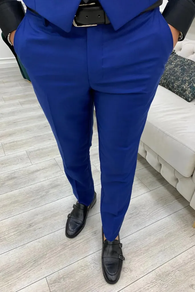 Men's Royal Blue Formal Elegant Pant Wedding Formal Groomsmen Wear Trouser Gift For Him