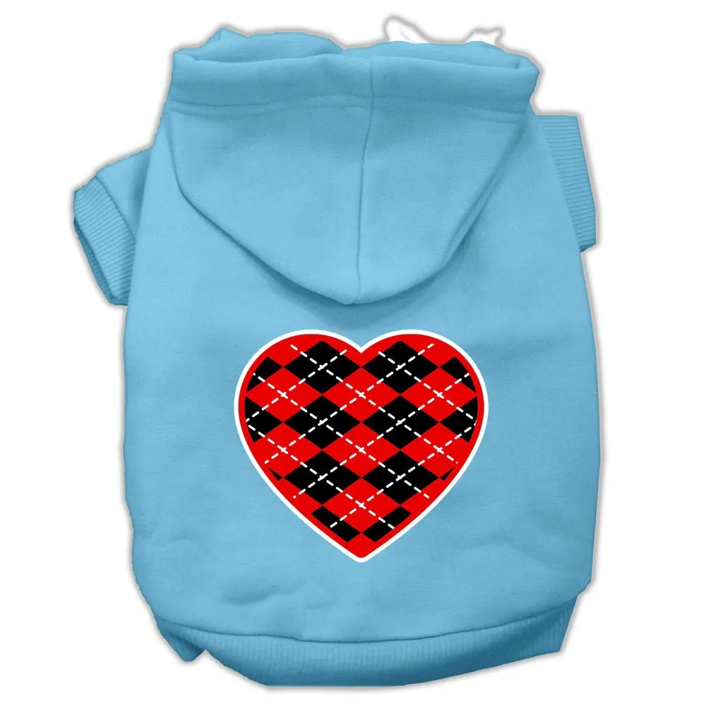 Pet Dog & Cat Hoodie Screen Printed, "Red Argyle Heart"