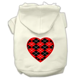 Pet Dog & Cat Hoodie Screen Printed, "Red Argyle Heart"