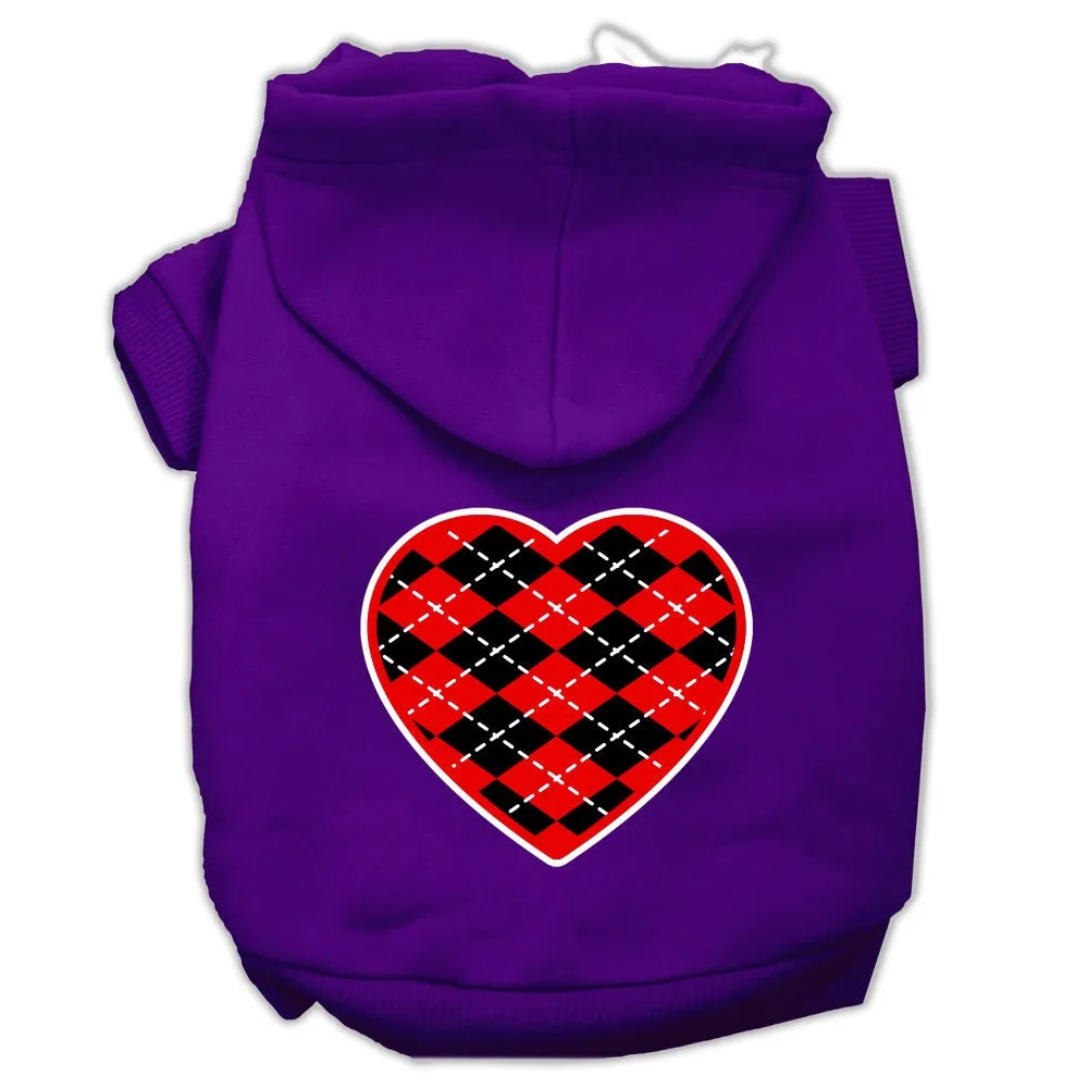 Pet Dog & Cat Hoodie Screen Printed, "Red Argyle Heart"