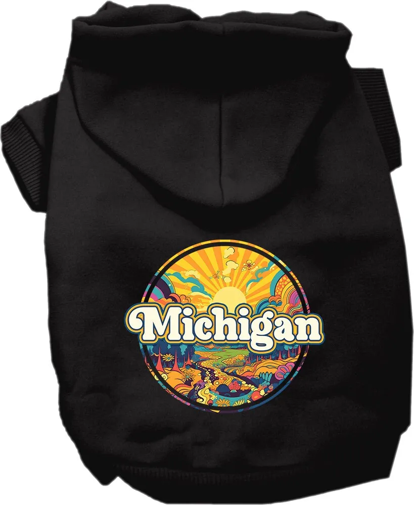 Pet Dog & Cat Screen Printed Hoodie for Medium to Large Pets (Sizes 2XL-6XL), "Michigan Trippy Peaks"