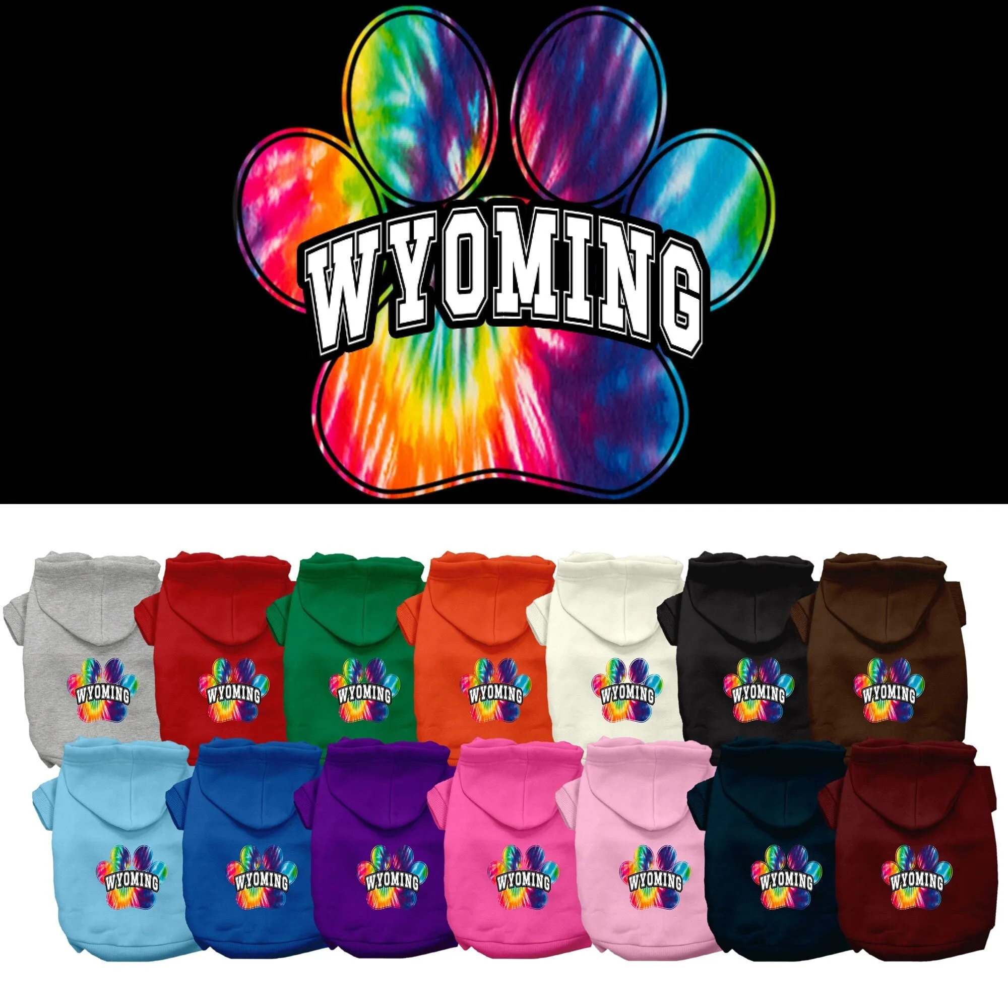 Pet Dog & Cat Screen Printed Hoodie for Medium to Large Pets (Sizes 2XL-6XL), "Wyoming Bright Tie Dye"