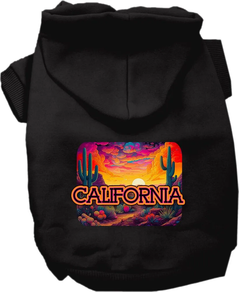 Pet Dog & Cat Screen Printed Hoodie for Small to Medium Pets (Sizes XS-XL), "California Neon Desert"