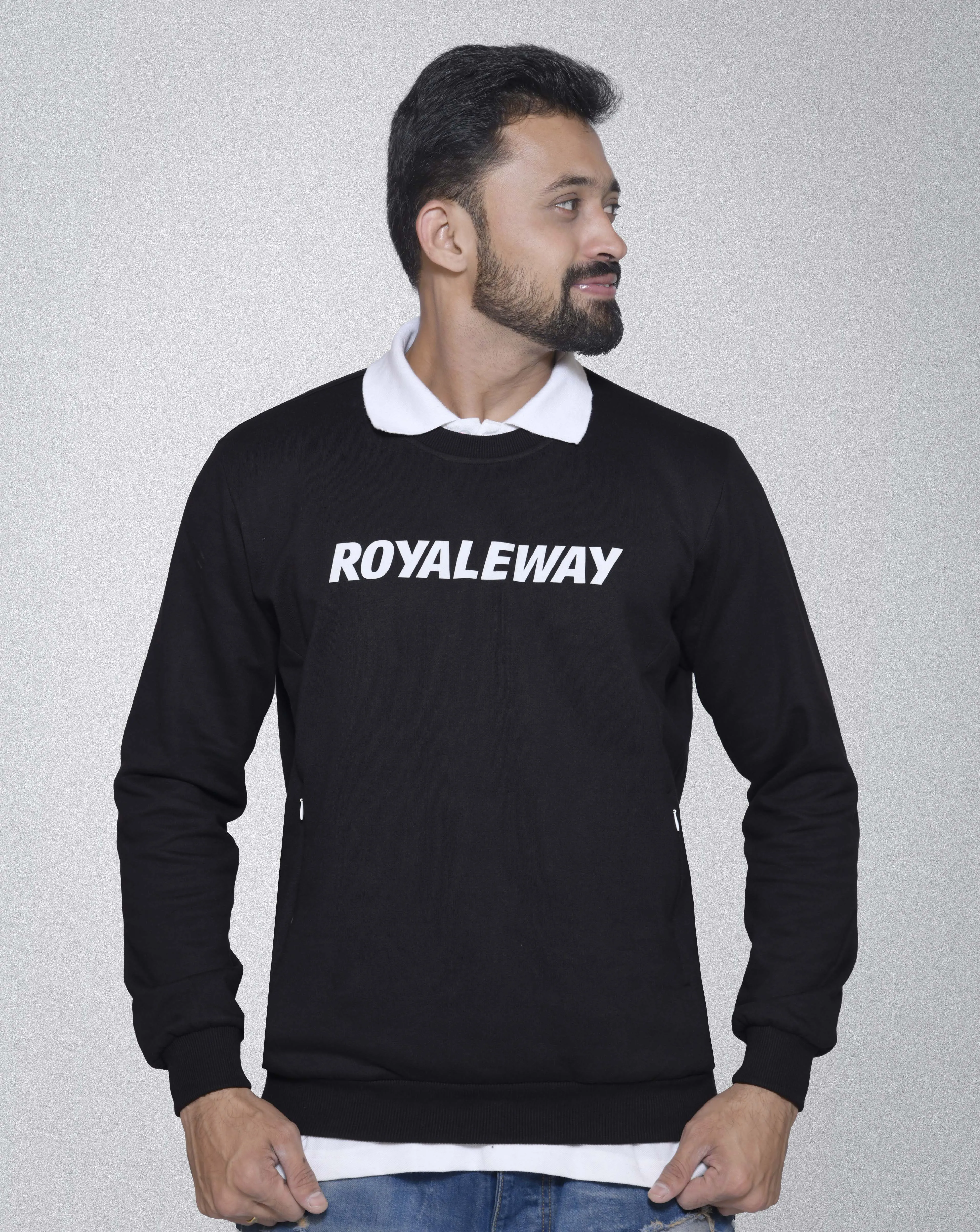 Pocket Sweatshirt Black and White Men RWM9001