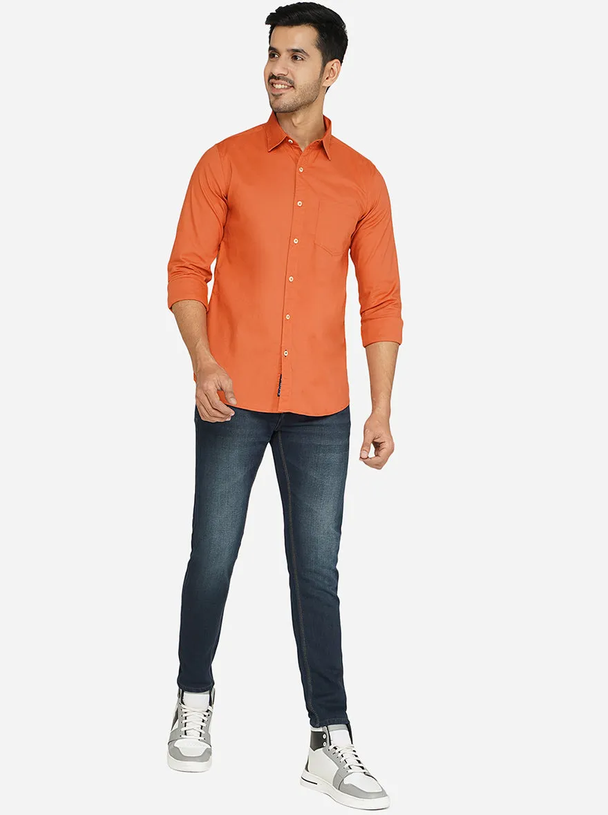 Rust Solid Slim Fit Semi Casual Shirt | JadeBlue