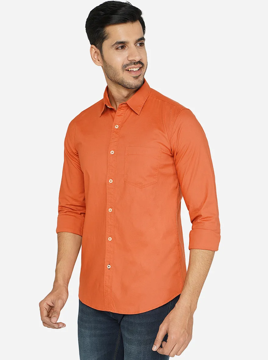 Rust Solid Slim Fit Semi Casual Shirt | JadeBlue