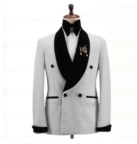 Shining Jacket With Pants Set Suits 2 Pieces Groom Tuxedos Black Flat Velvet Shawl Collar Wedding Suits Tuxedos | LL830