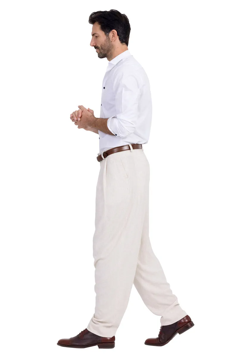 Tapered Sand Beige Tango Trousers With Two Inverted Pleats