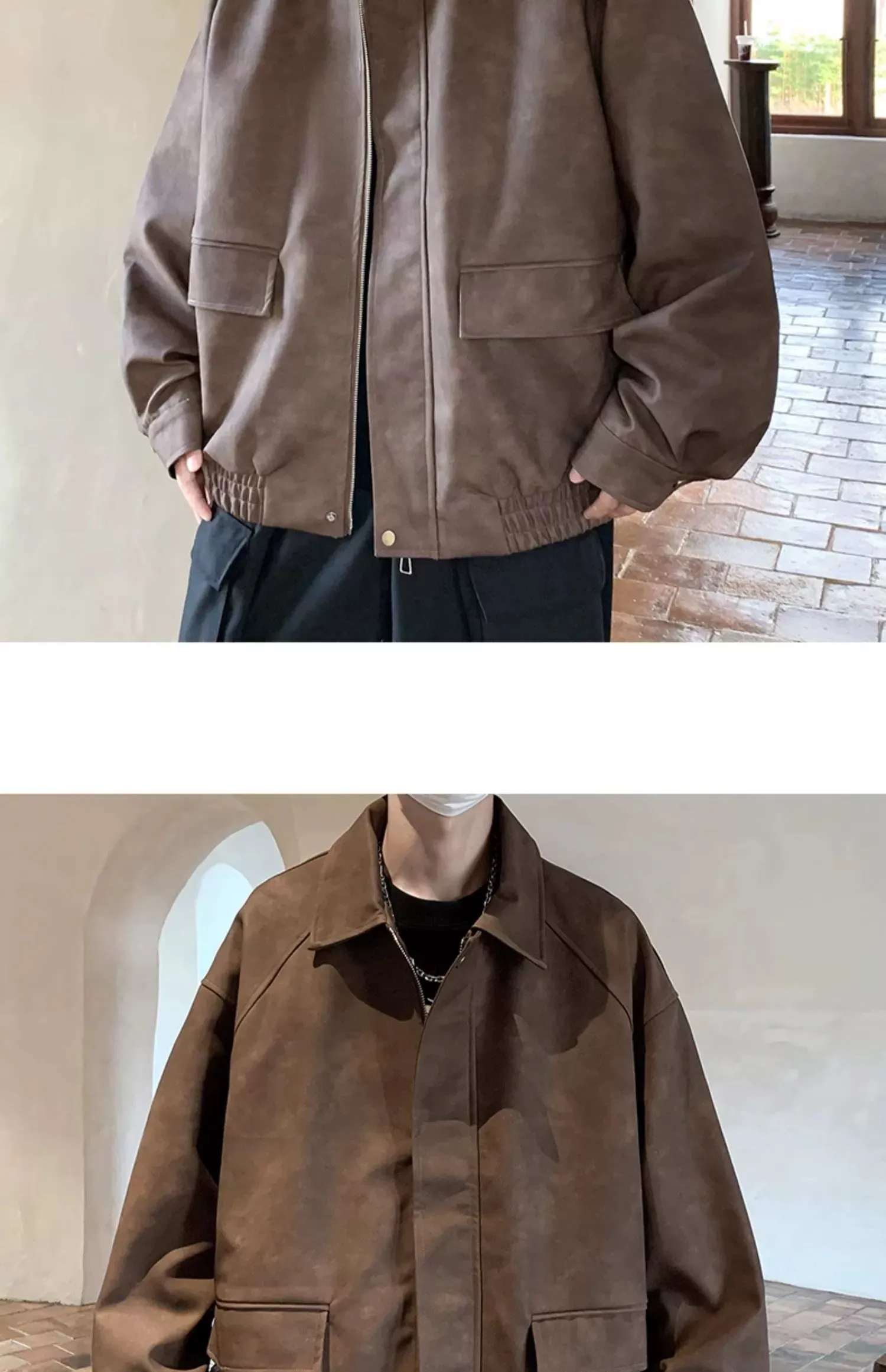 Tide Brown Matte Surface Spring & Fall Pilot Jacket Leather Coat