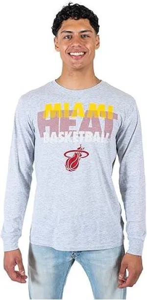 Ultra Game NBA Official Men’s Super Soft Supreme Long Sleeve T-Shirt - Unisex, Miami Heat, Heather Gray|Miami Heat