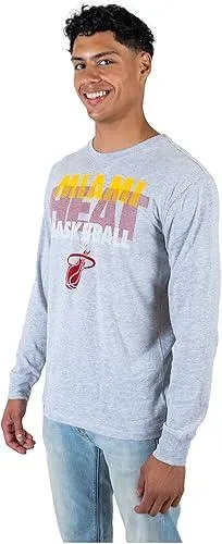 Ultra Game NBA Official Men’s Super Soft Supreme Long Sleeve T-Shirt - Unisex, Miami Heat, Heather Gray|Miami Heat