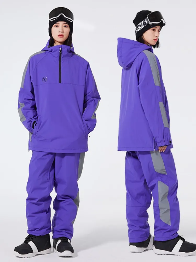 Unisex Reflective Snowsuits 2 Pieces Ski Pullovers & Pants Set