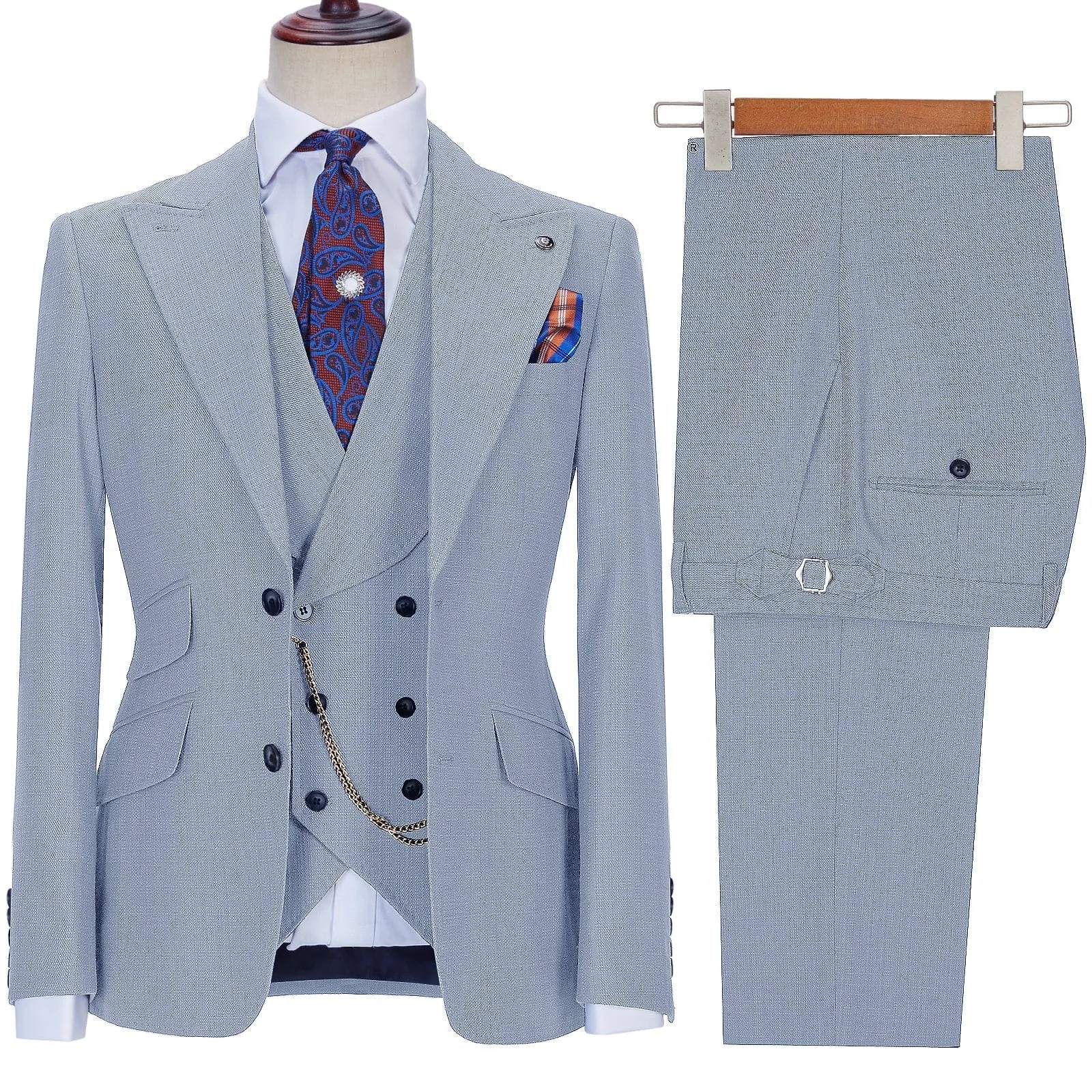 Western Mens 3 Piece Suit Express Suits Double Breasted Gent Blazer Vest Pant for Wedding Groom